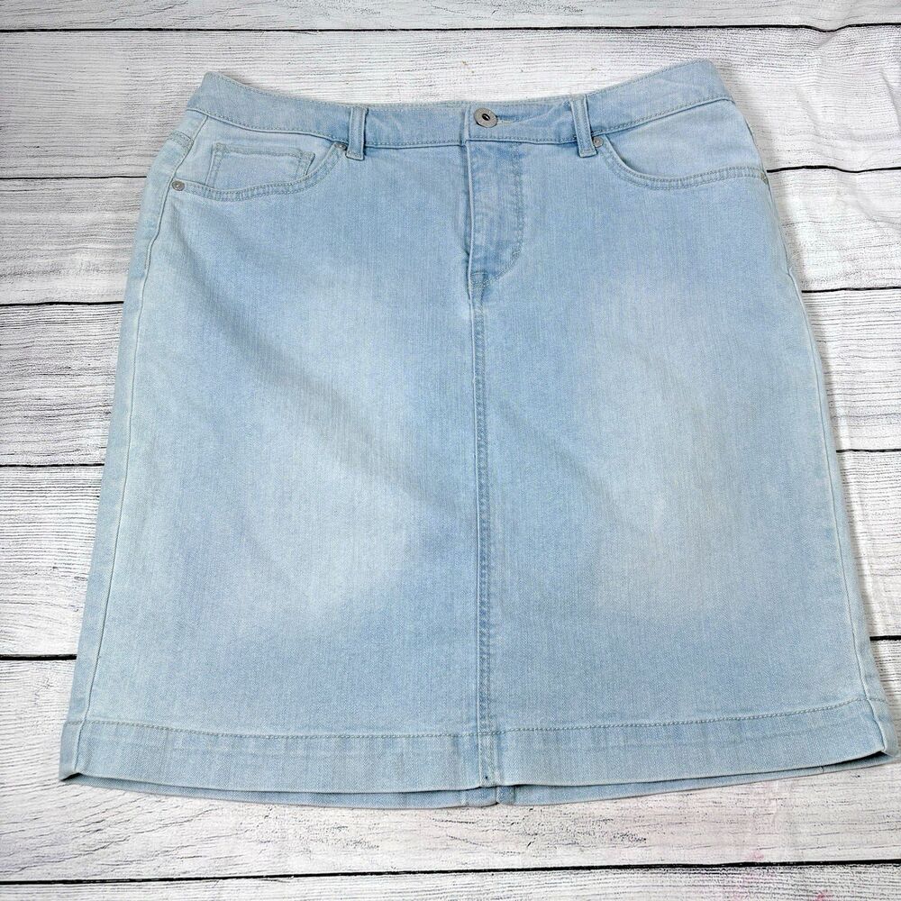 Style & Co Sz 10 Light Blue Denim Ladies Skirt Knee Length Pencil Modest Stretch